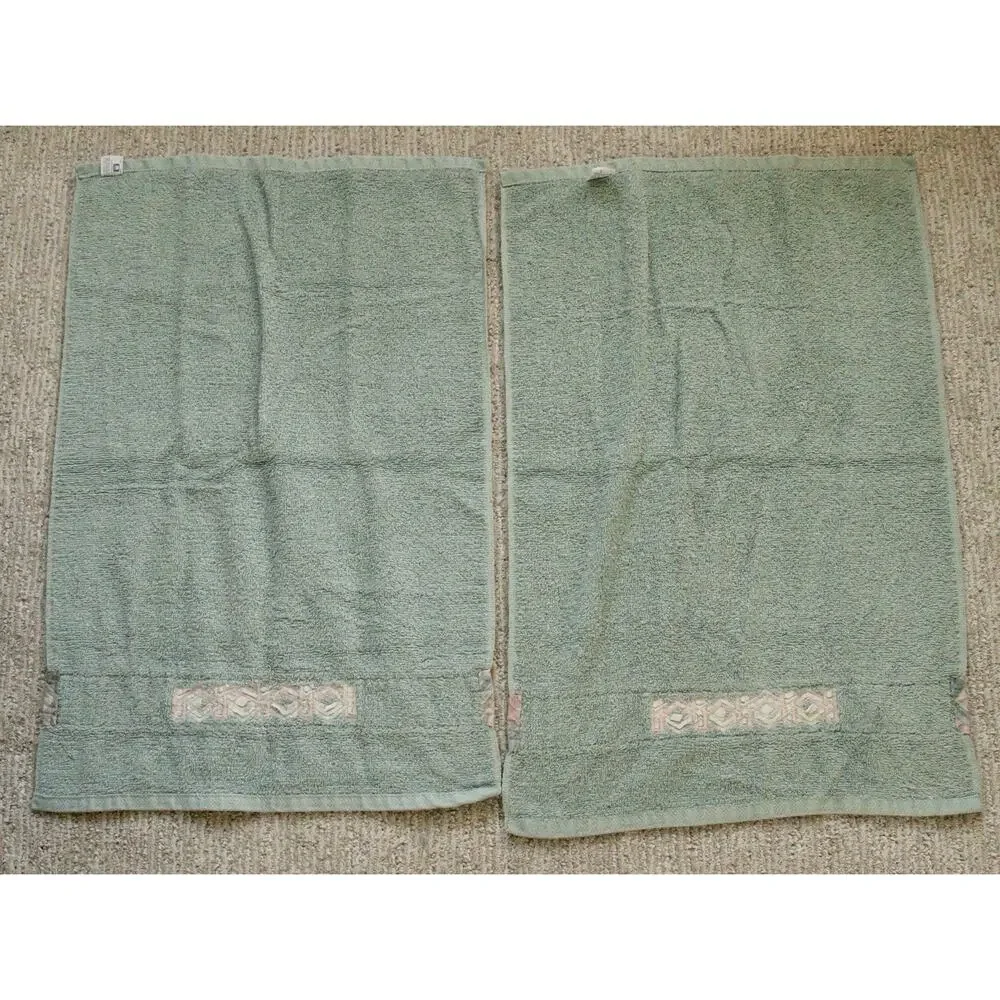 Fieldcrest Mills Towel Set of 8 Teal Blue Embroidered Bath Hand Fingertip USA